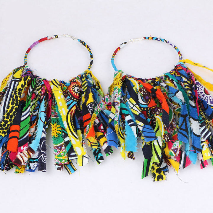 Ankara Hoop Tassel  Earrings