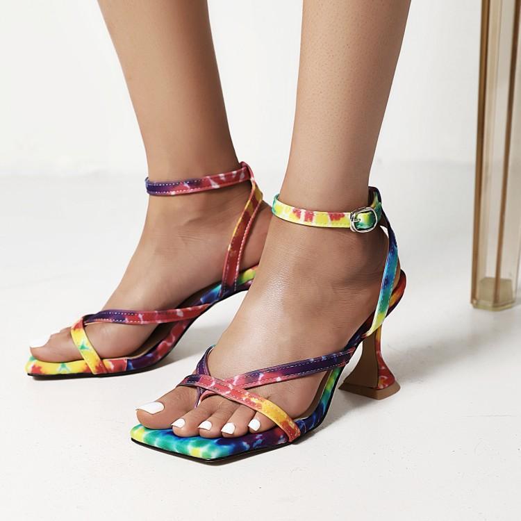 Strappy Square-toe Thong Sandals