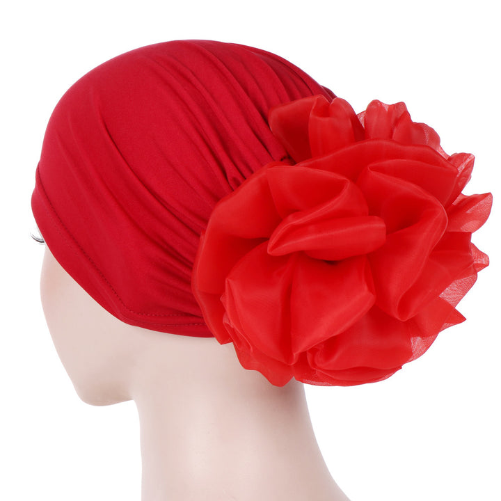 Monochrome large flower bandana hat