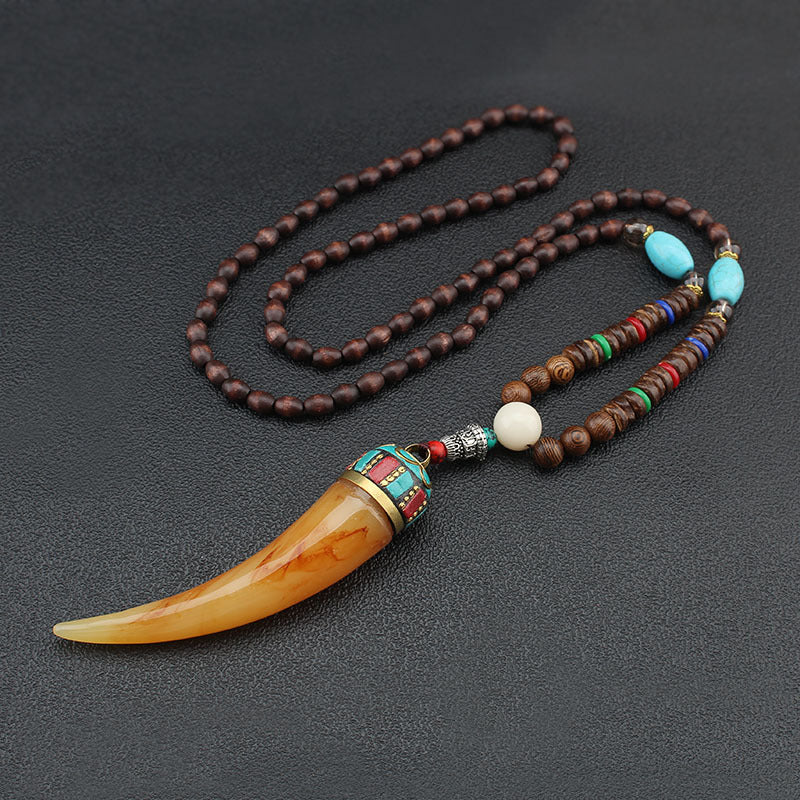 Extra Long Retro Wooden Bead Necklace