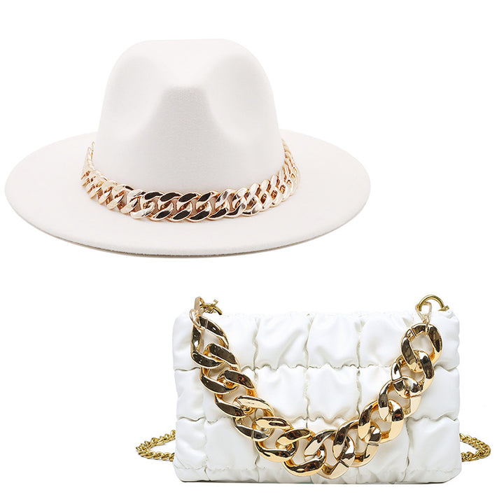 Fedora and Chunky Chain Bag Set