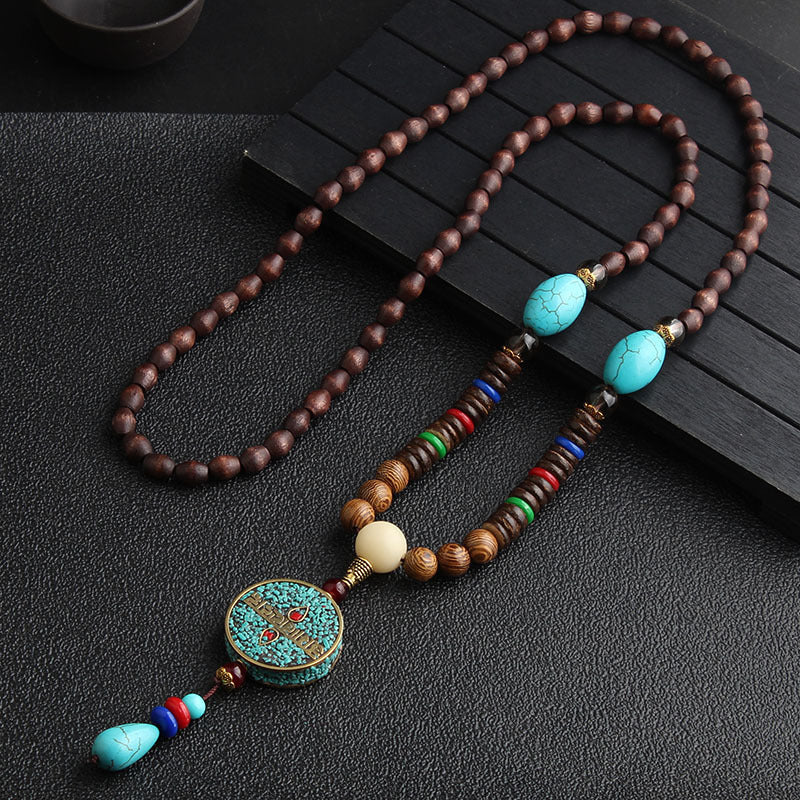 Extra Long Retro Wooden Bead Necklace