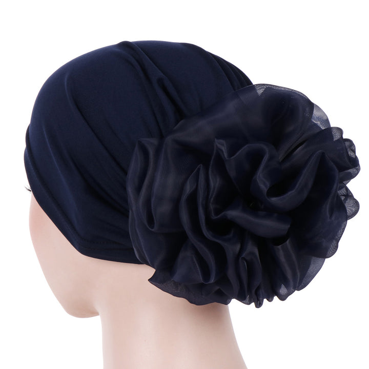 Monochrome large flower bandana hat