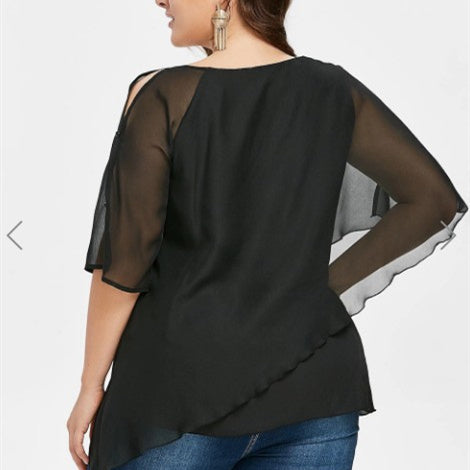 Embroidered Surplice Chiffon Top