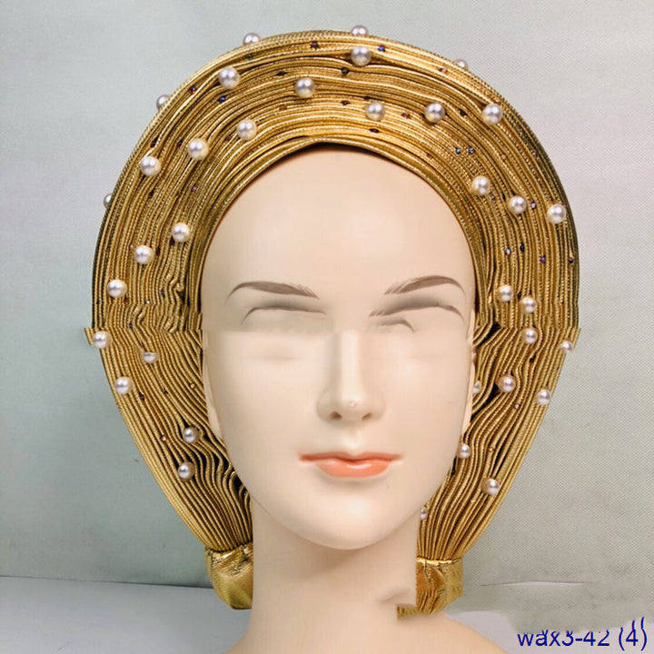 Pleated Pearl Gele Head Gear