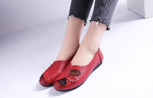 Leather Leaf Design Flats