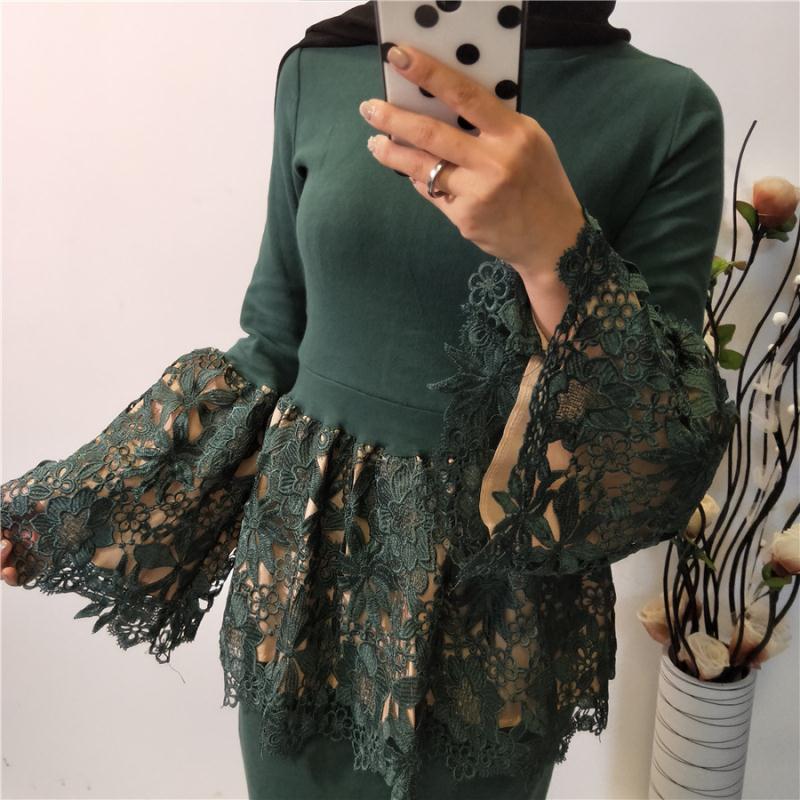 Lace Peplum Bell Sleeve Top