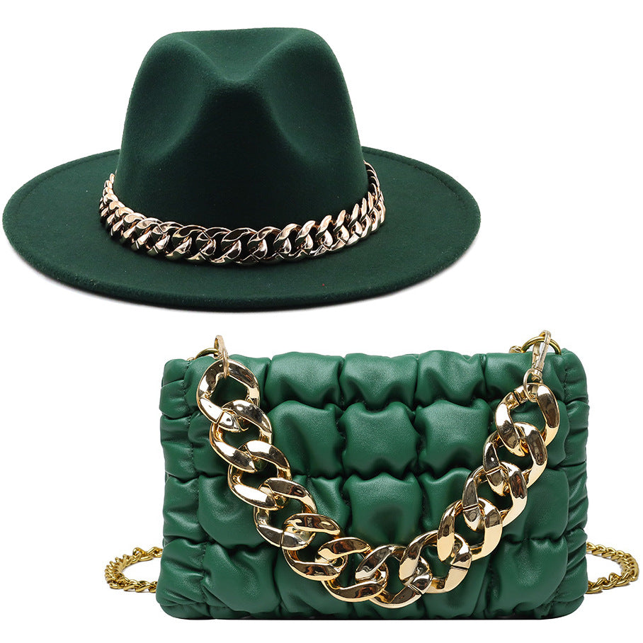 Fedora and Chunky Chain Bag Set