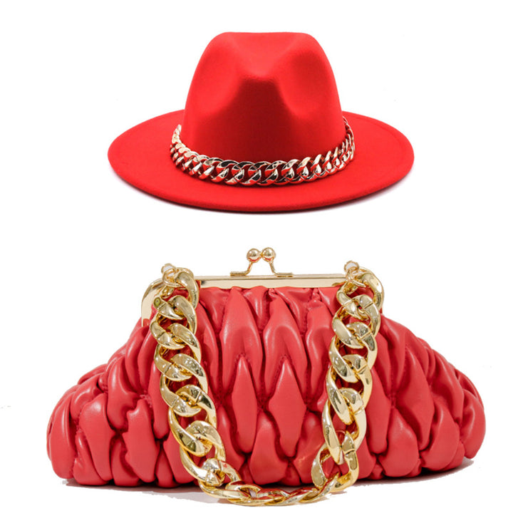 Fedora and Chunky Chain Bag Set