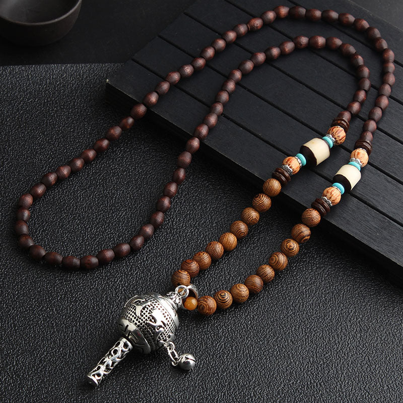 Extra Long Retro Wooden Bead Necklace