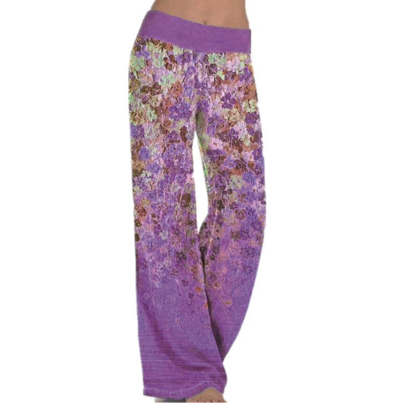 Women's Loose Positioning Printing Yoga Wide Leg Sports Trousers Women