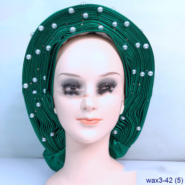 Pleated Pearl Gele Head Gear