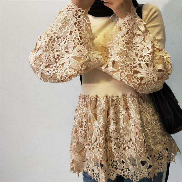 Lace Peplum Bell Sleeve Top