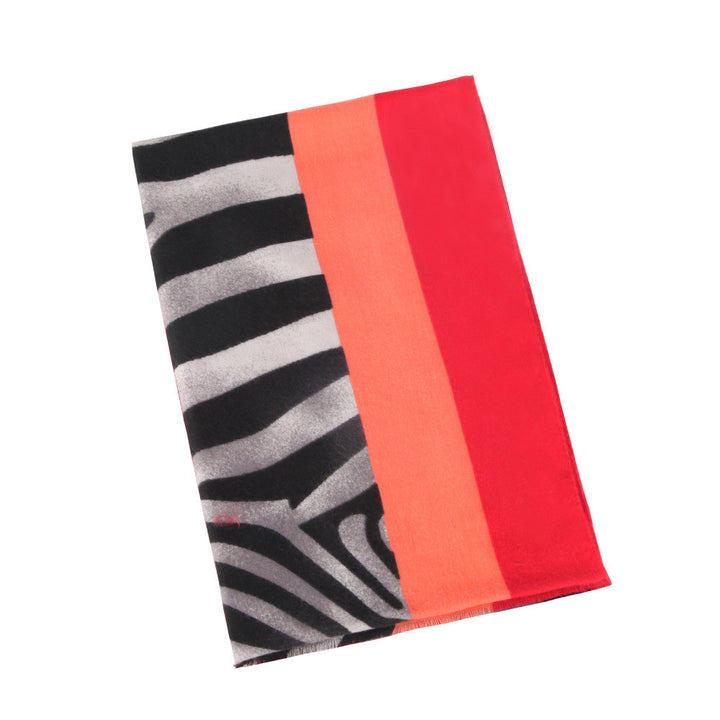 Double sided Satin printed zebra scarf with color edge