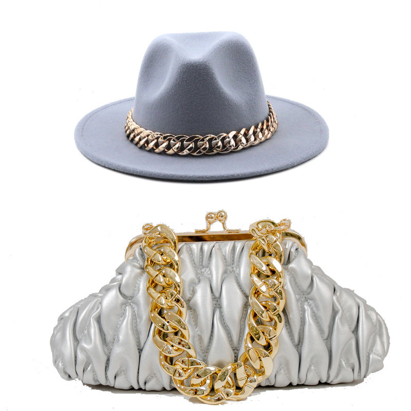 Fedora and Chunky Chain Bag Set