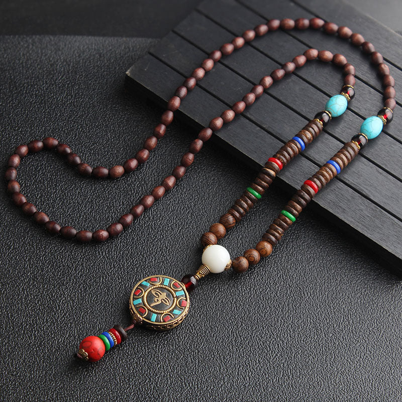 Extra Long Retro Wooden Bead Necklace