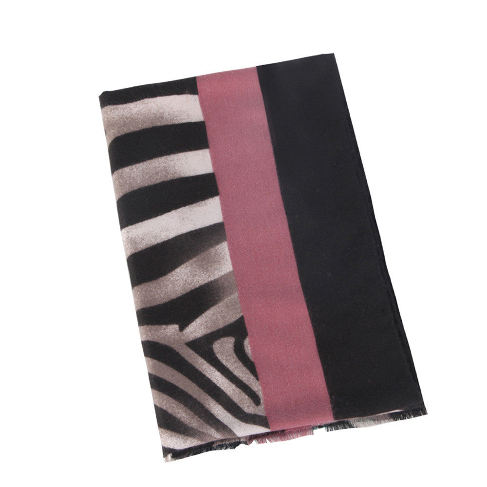 Double sided Satin printed zebra scarf with color edge