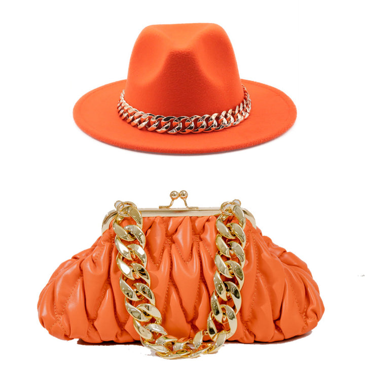 Fedora and Chunky Chain Bag Set