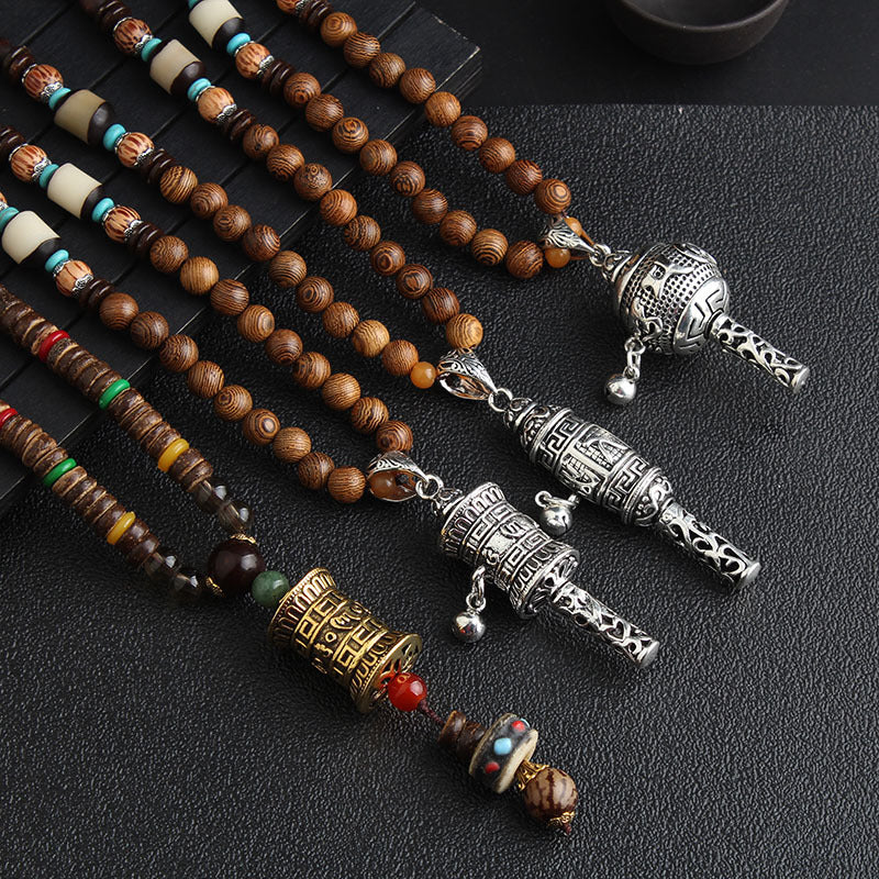 Extra Long Retro Wooden Bead Necklace