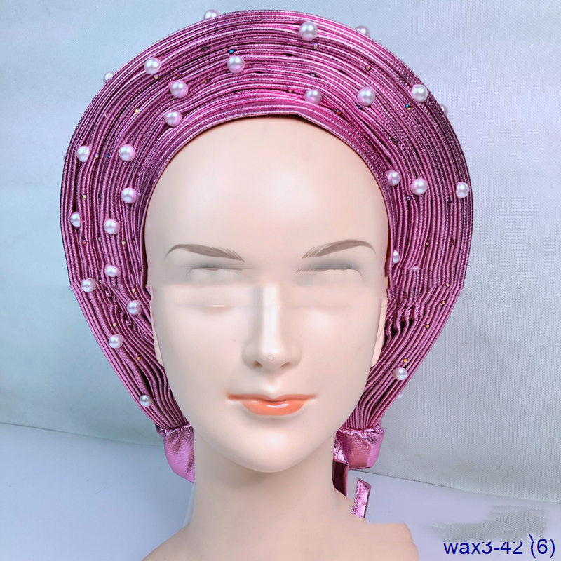 Pleated Pearl Gele Head Gear