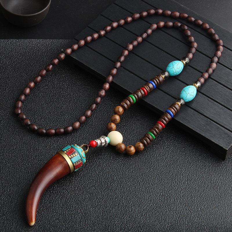 Extra Long Retro Wooden Bead Necklace