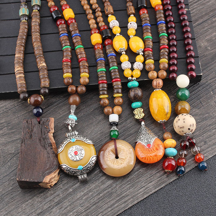 Men's Ethnic Style Wooden Bead Sweater Chain