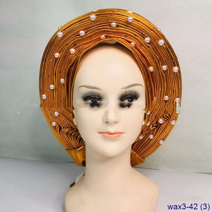 Pleated Pearl Gele Head Gear