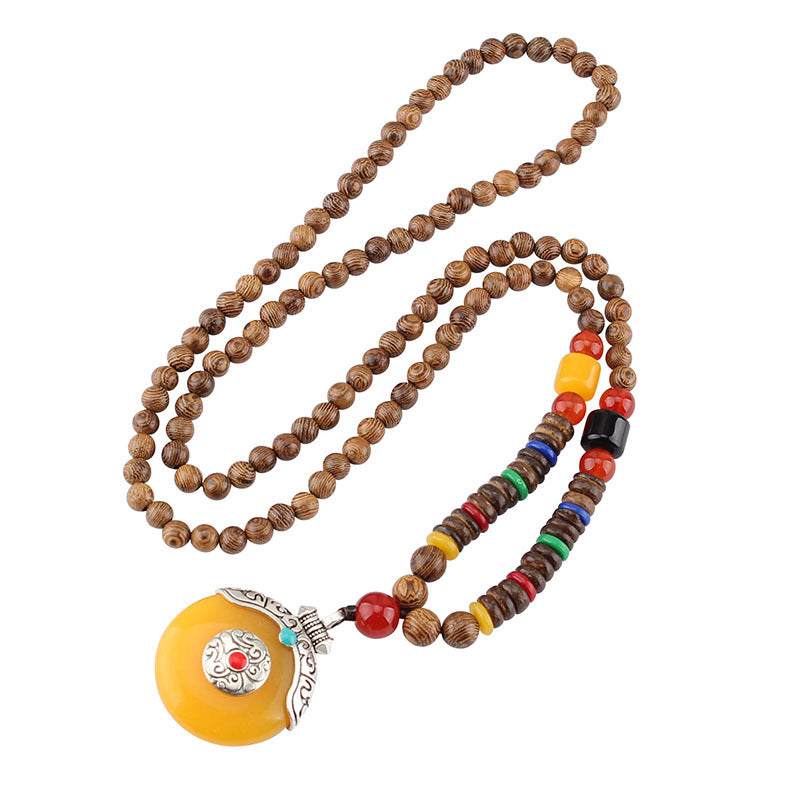 Men's Ethnic Style Wooden Bead Sweater Chain