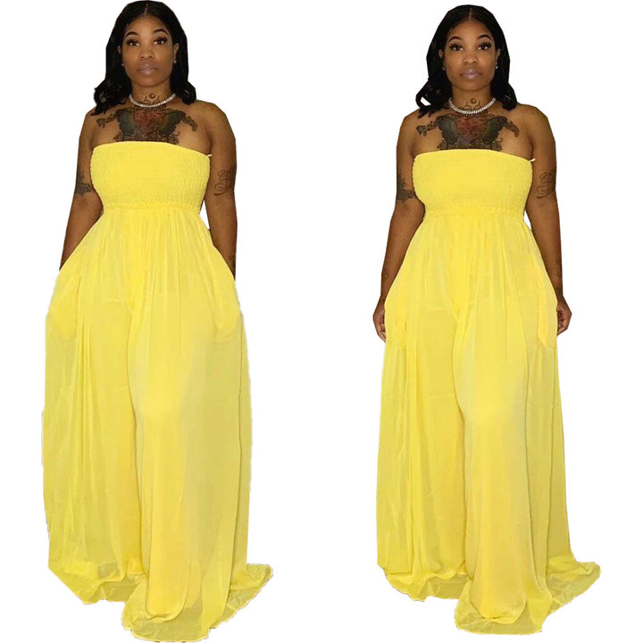 Women's Fashion Sexy Smocked Tube Top Sleeveless Jumpsuit