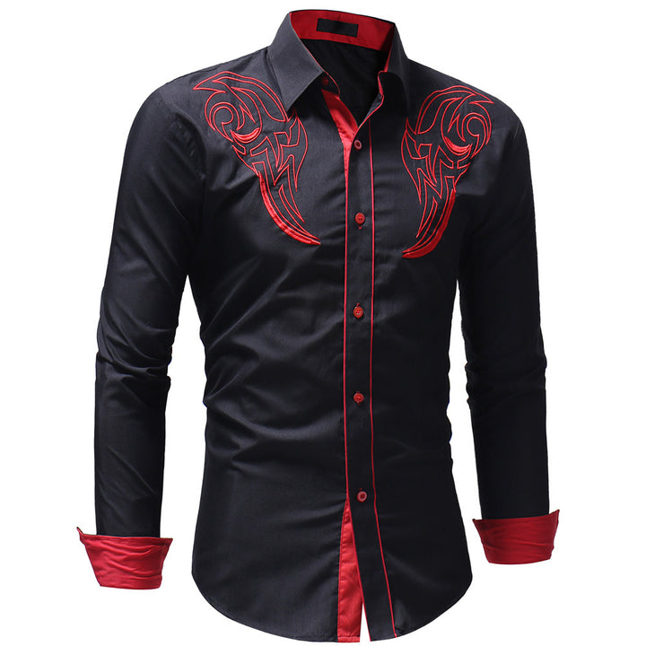 Casual Embroidery Printed Long Lapel Men Shirt