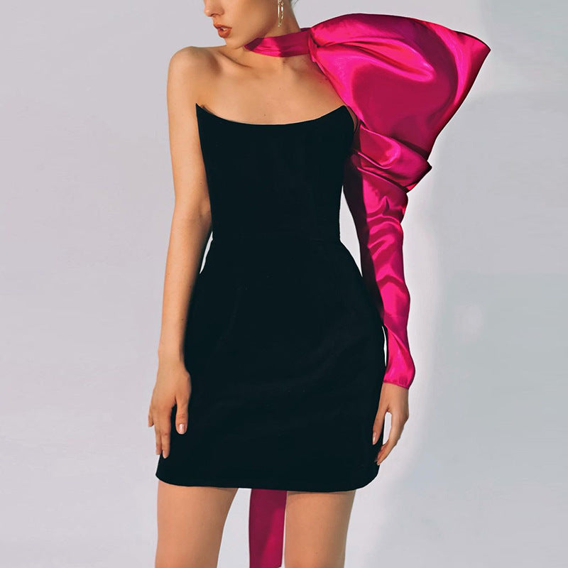 Exaggerated One-shoulder Bow Tube Dress