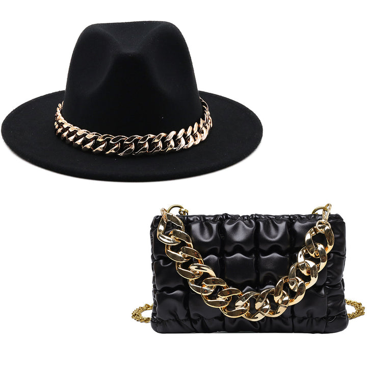 Fedora and Chunky Chain Bag Set