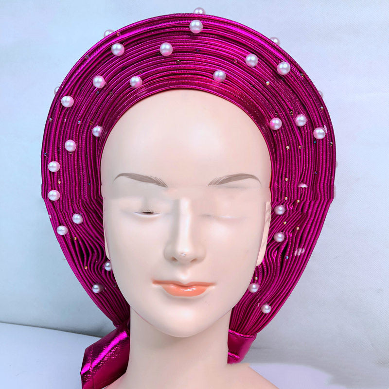 Pleated Pearl Gele Head Gear