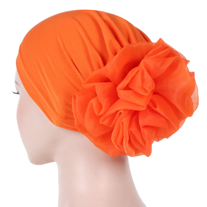 Monochrome large flower bandana hat