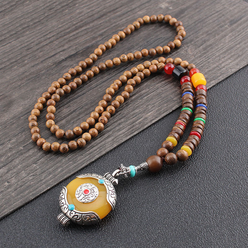 Men's Ethnic Style Wooden Bead Sweater Chain