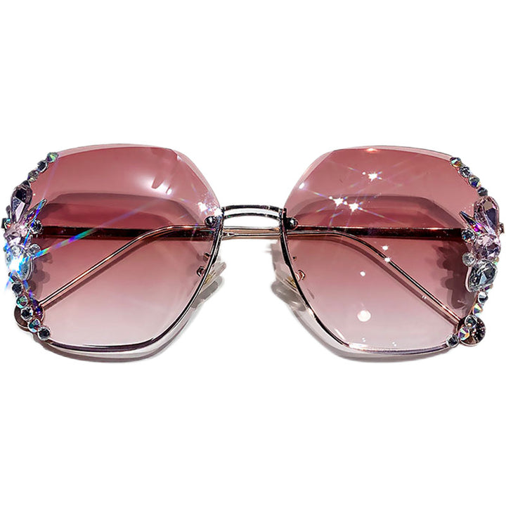 Rhinestone Sunglasses Frameless Sun Protection Against Purple