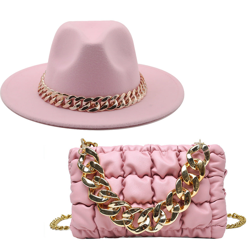 Fedora and Chunky Chain Bag Set