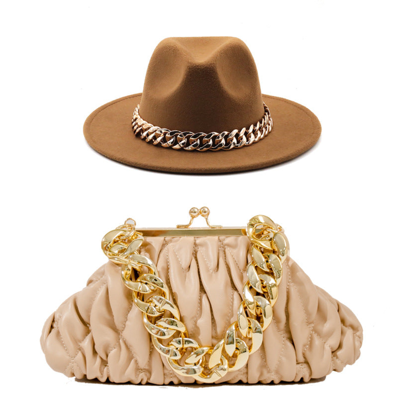 Fedora and Chunky Chain Bag Set