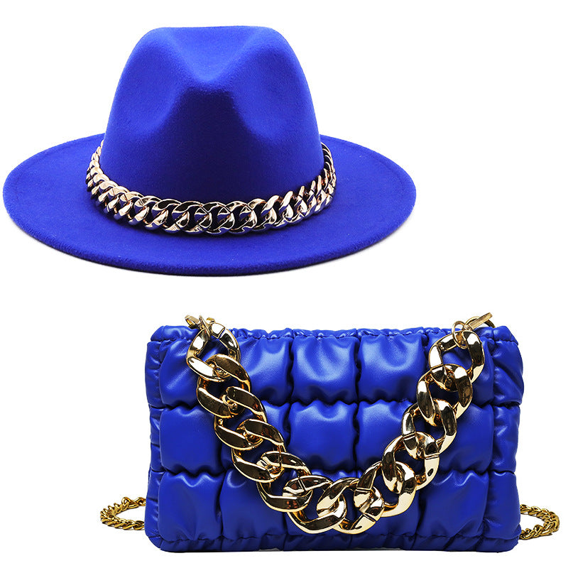 Fedora and Chunky Chain Bag Set