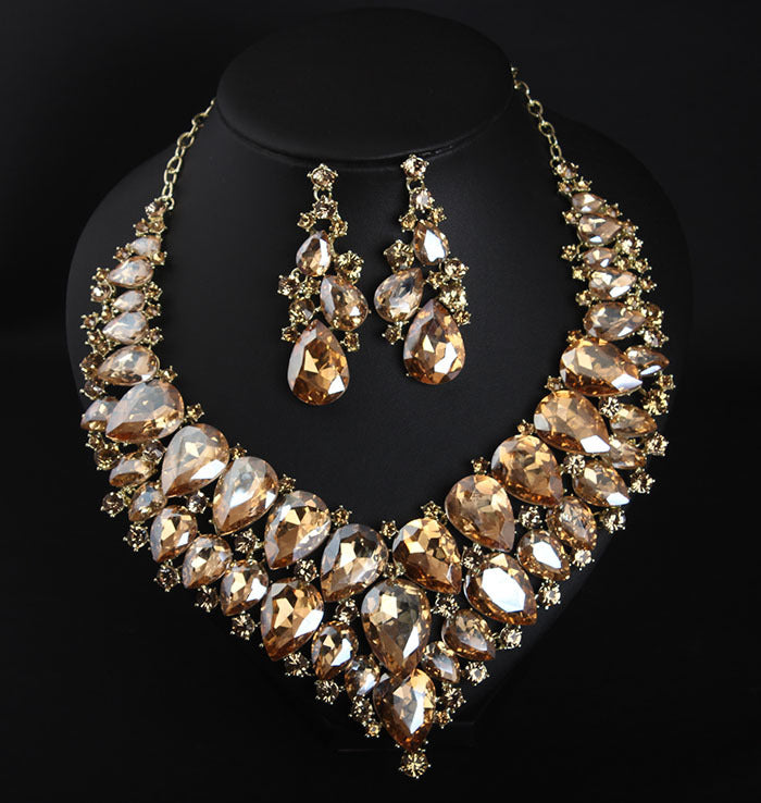 Tiered Crystal Necklace and Earring Set