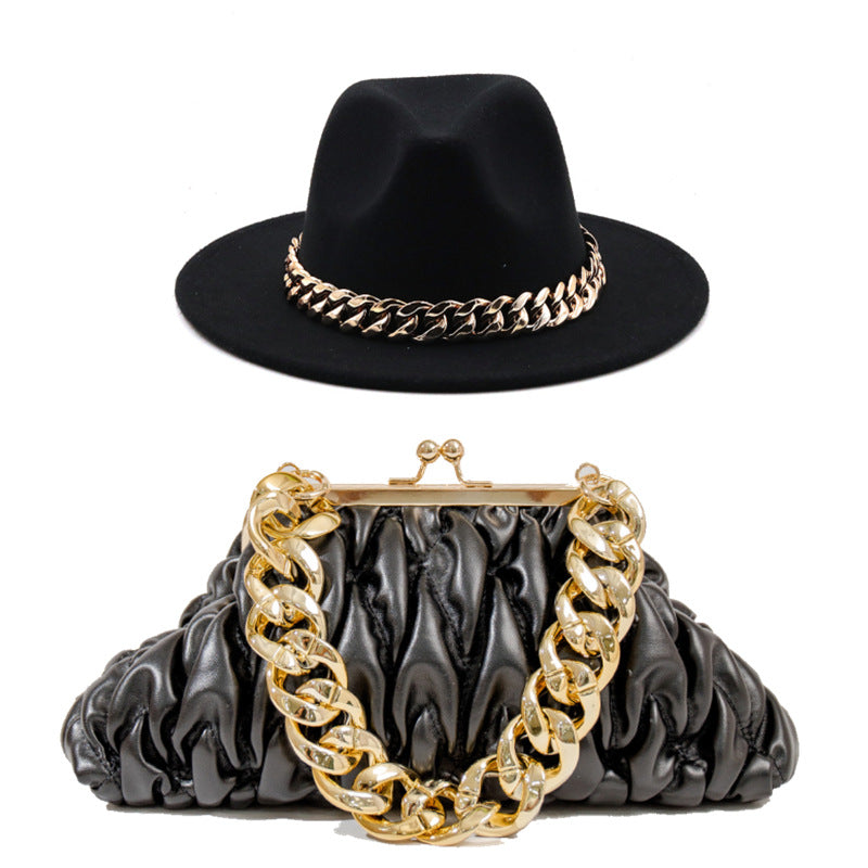 Fedora and Chunky Chain Bag Set