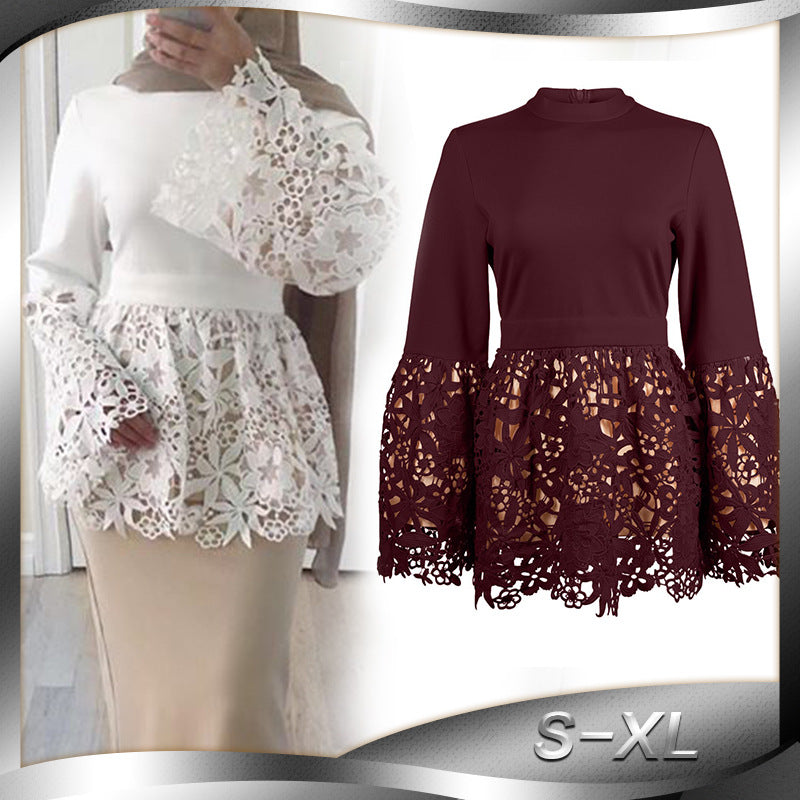 Lace Peplum Bell Sleeve Top