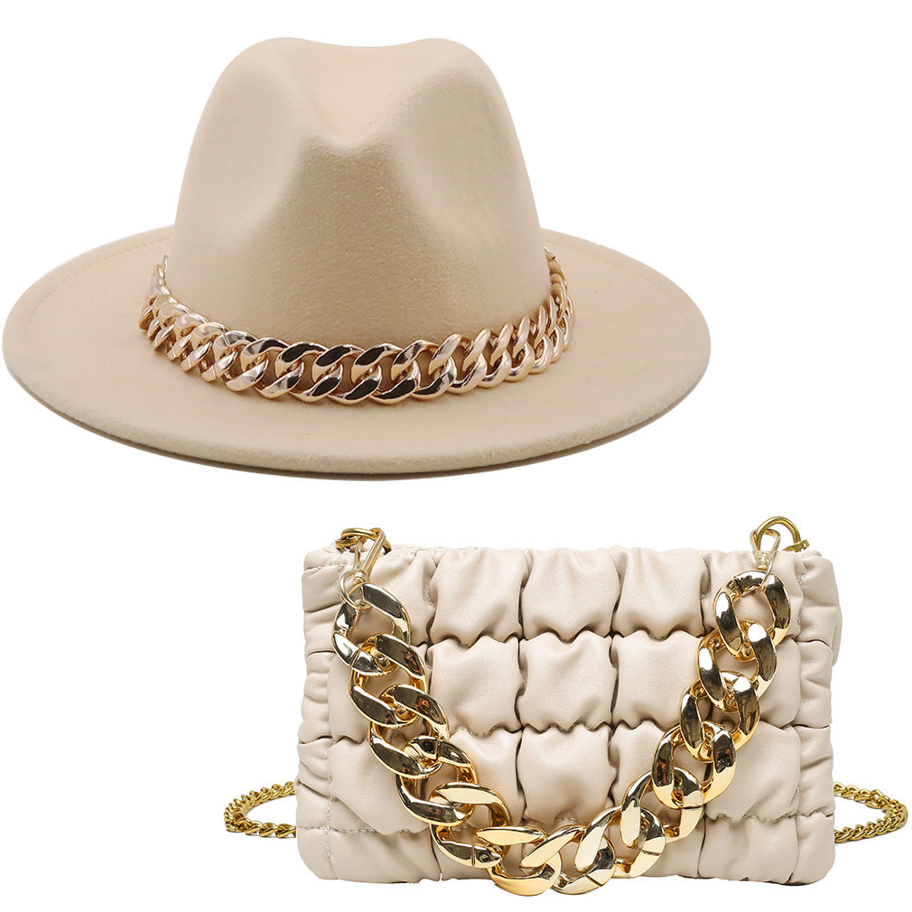 Fedora and Chunky Chain Bag Set