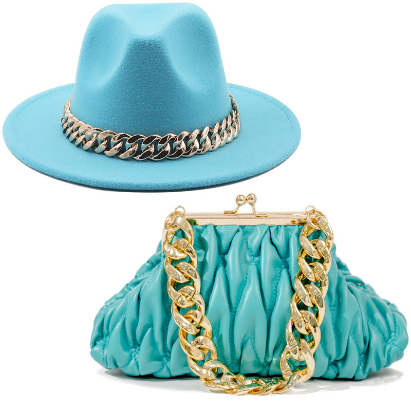 Fedora and Chunky Chain Bag Set