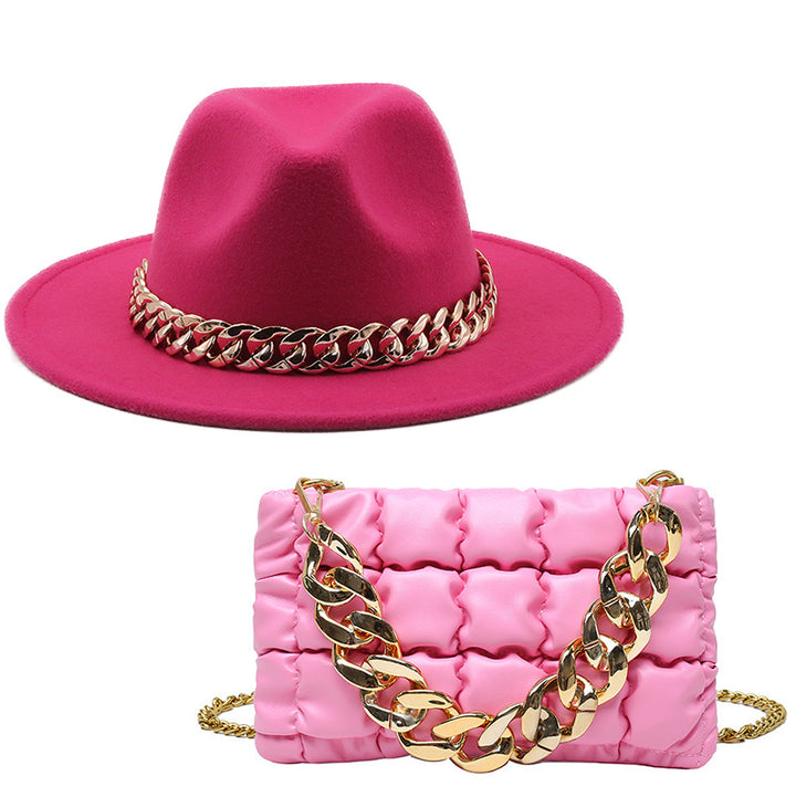 Fedora and Chunky Chain Bag Set