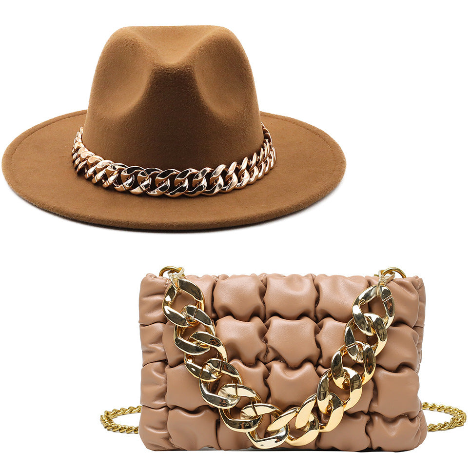 Fedora and Chunky Chain Bag Set