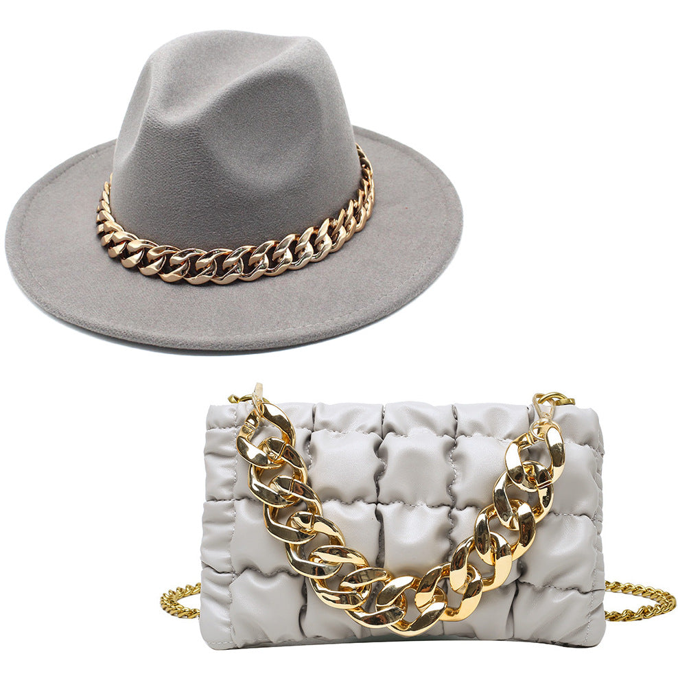 Fedora and Chunky Chain Bag Set